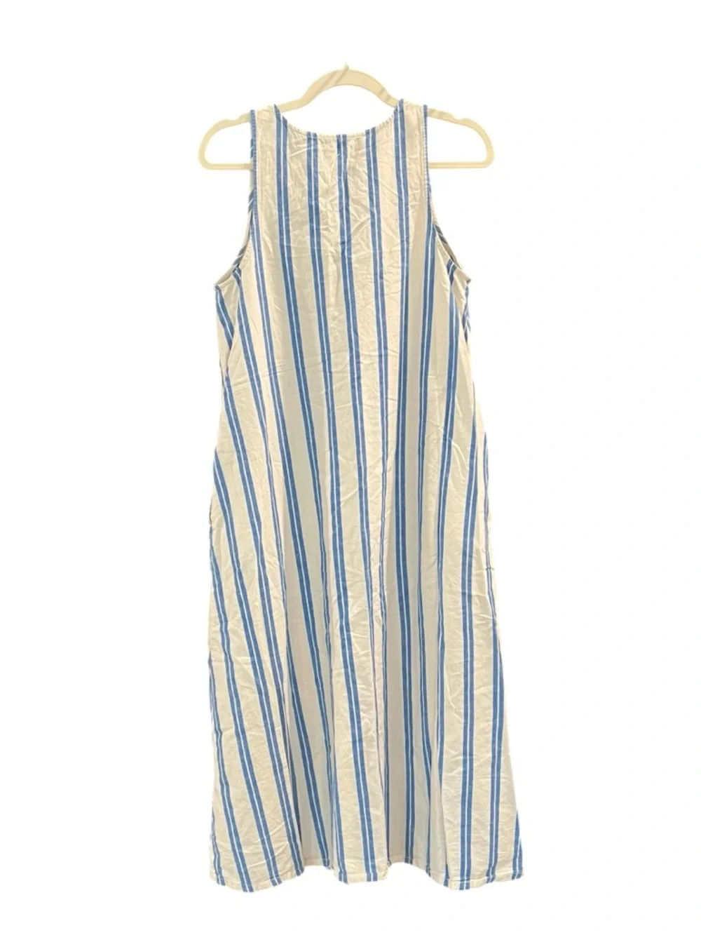 Lou & Grey (Loft) Sleeveless Blue & White Striped Linen Midi Dress - Picture 2 of 5